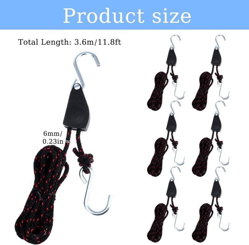 Lemecima حزمة 6 حبال كاياك مع أحزمة ربط، 1/4" × 11.8 قدم، أحزمة ربط كاياك وقوارب الكانو، أحزمة ربط أمامية وخلفية، ملحقات كاياك وقوارب الكانو القابلة للتعديل الثقيلة - Image 2